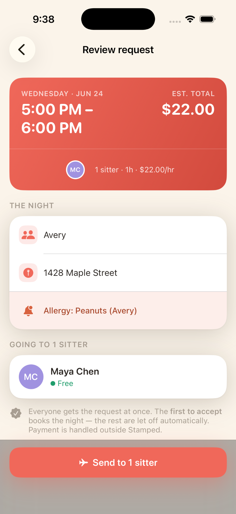 Review sitter request screen
