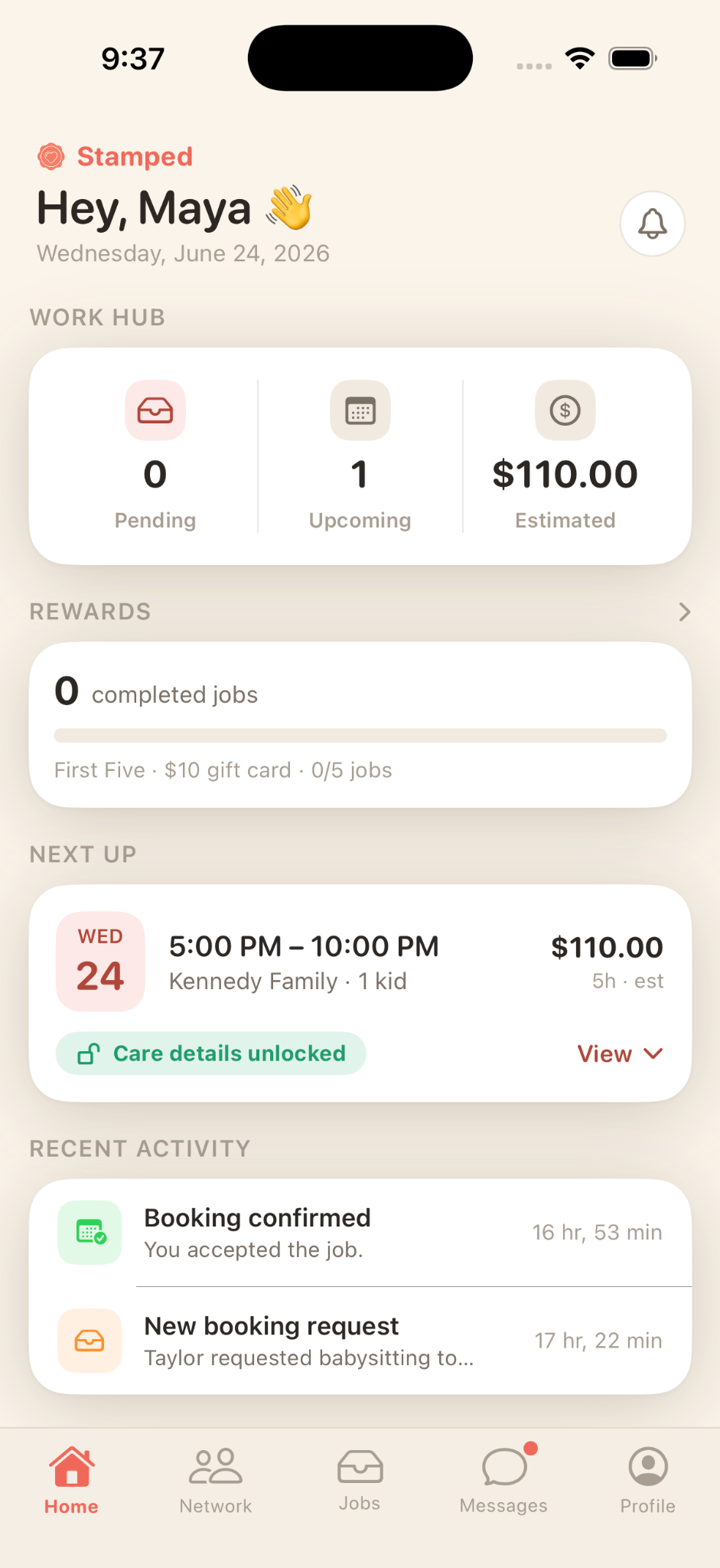 Sitter home screen